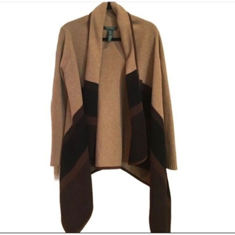 LAUREN Ralph Lauren Women's Brown Wool Blend Wearable Cardigan M/L